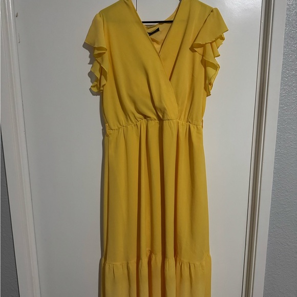 PrettyGarden Dresses & Skirts - Yellow Flutter Sleeve V-Neck Midi Dress for Wedding Guest